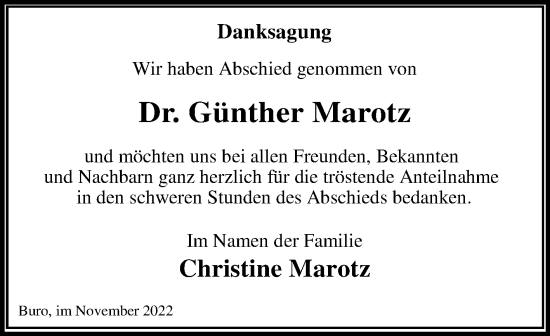 Traueranzeige von Günther Marotz von Trauerkombi Wittenberg