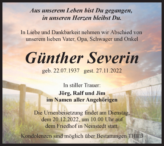 Traueranzeige von Günther Severin von Trauerkombi Quedlinburg
