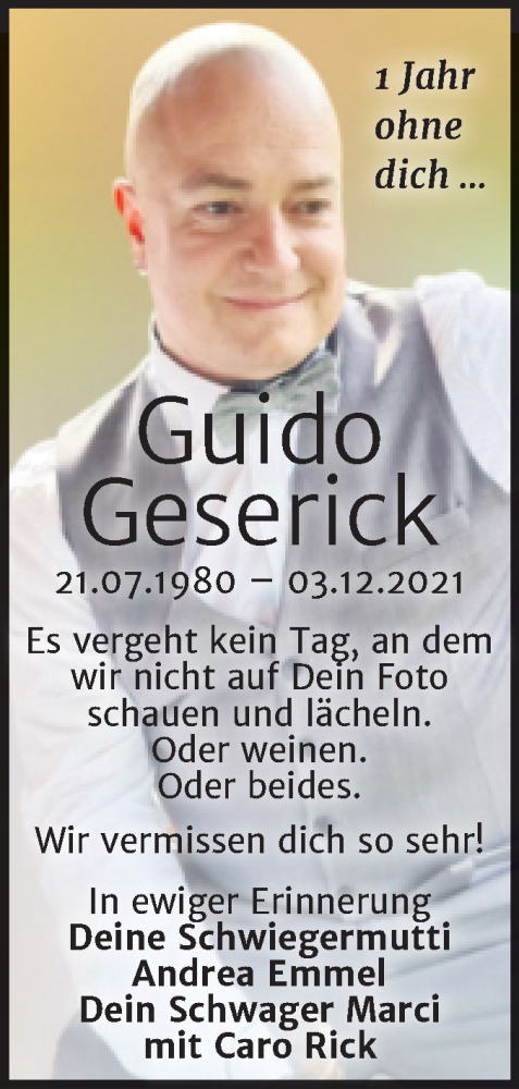 Traueranzeige von Guido Geserick von Trauerkombi Wittenberg