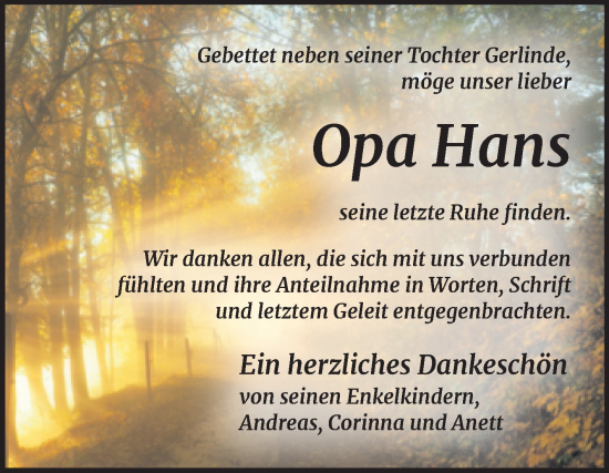 Traueranzeige von Hans  von Trauerkombi Wittenberg