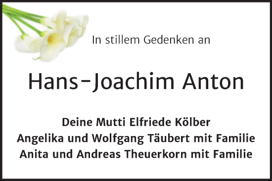 Traueranzeige von Hans-Joachim Anton von Trauerkombi Aschersleben