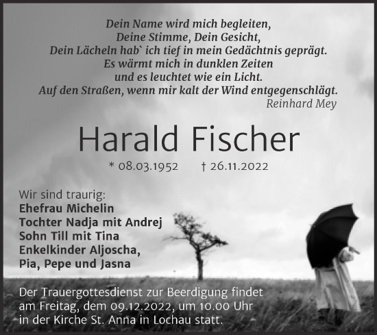 Traueranzeige von Harald Fischer von Mitteldeutsche Zeitung Halle/Saalkreis