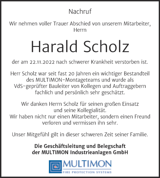 Traueranzeige von Harald Scholz von Naumburger Tageblatt