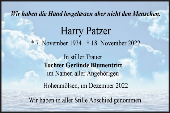 Traueranzeige von Harry Patzer von Trauerkombi Weißenfels