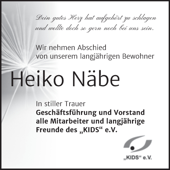 Traueranzeige von Heiko Näbe von Super Sonntag Bernburg