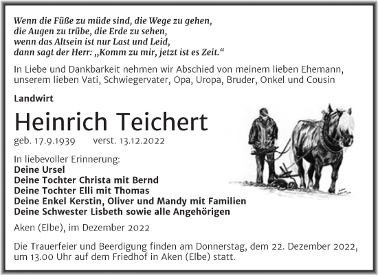 Traueranzeige von Heinrich Teichert von Trauerkombi Köthen