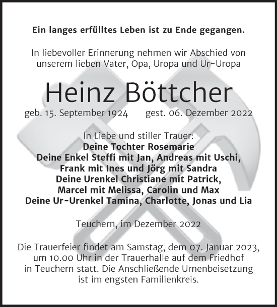 Traueranzeige von Heinz Böttcher von Trauerkombi Weißenfels