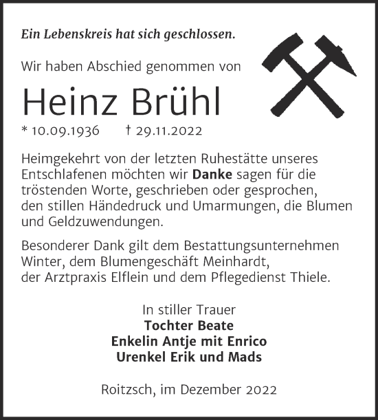 Traueranzeige von Heinz Brühl von Trauerkombi Bitterfeld