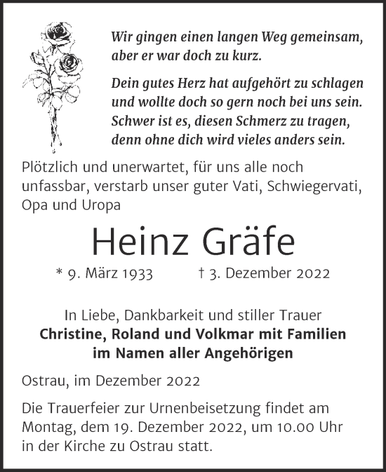 Traueranzeige von Heinz Gräfe von Trauerkombi Zeitz