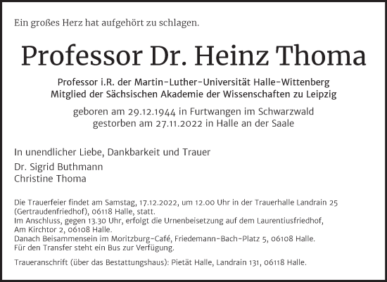 Traueranzeige von Heinz Thoma von Mitteldeutsche Zeitung Halle/Saalkreis