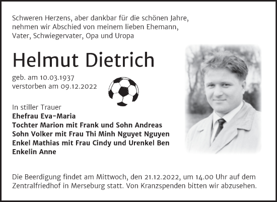 Traueranzeige von Helmut Dietrich von Trauerkombi Merseburg