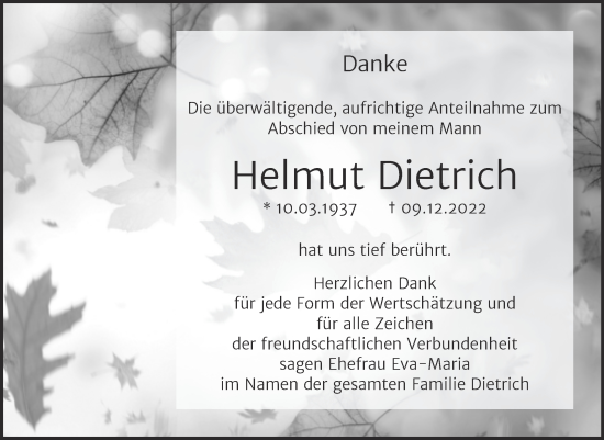 Traueranzeige von Helmut Dietrich von Trauerkombi Merseburg