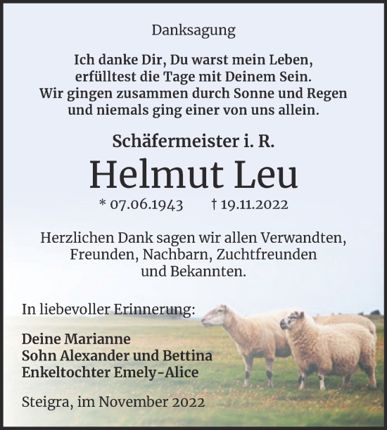 Traueranzeige von Helmut Leu von Trauerkombi Merseburg