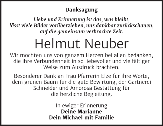 Traueranzeige von Helmut Neuber von Trauerkombi Dessau
