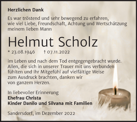 Traueranzeige von Helmut Scholz von Trauerkombi Bitterfeld