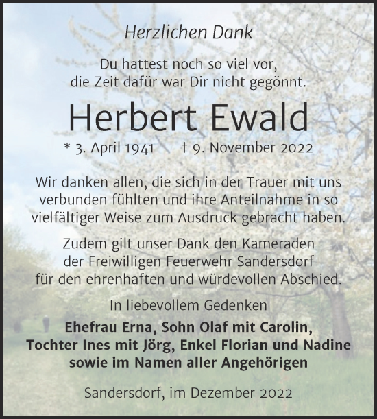 Traueranzeige von Herbert Ewald von Trauerkombi Bitterfeld