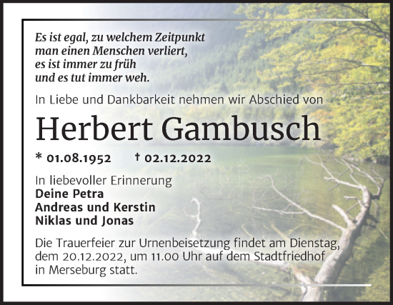 Traueranzeige von Herbert Garnbusch von Trauerkombi Merseburg