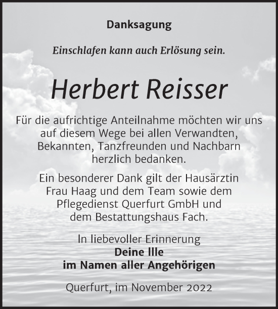 Traueranzeige von Herbert Reisser von Mitteldeutsche Zeitung Merseburg/Querfurt