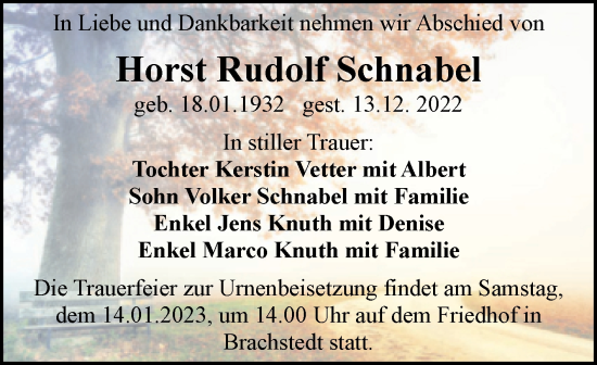 Traueranzeige von Horst Rudolf Schnabel von Mitteldeutsche Zeitung Halle/Saalkreis