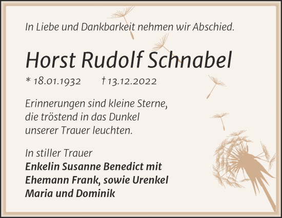 Traueranzeige von Horst Rudolf Schnabel von Mitteldeutsche Zeitung Halle/Saalkreis