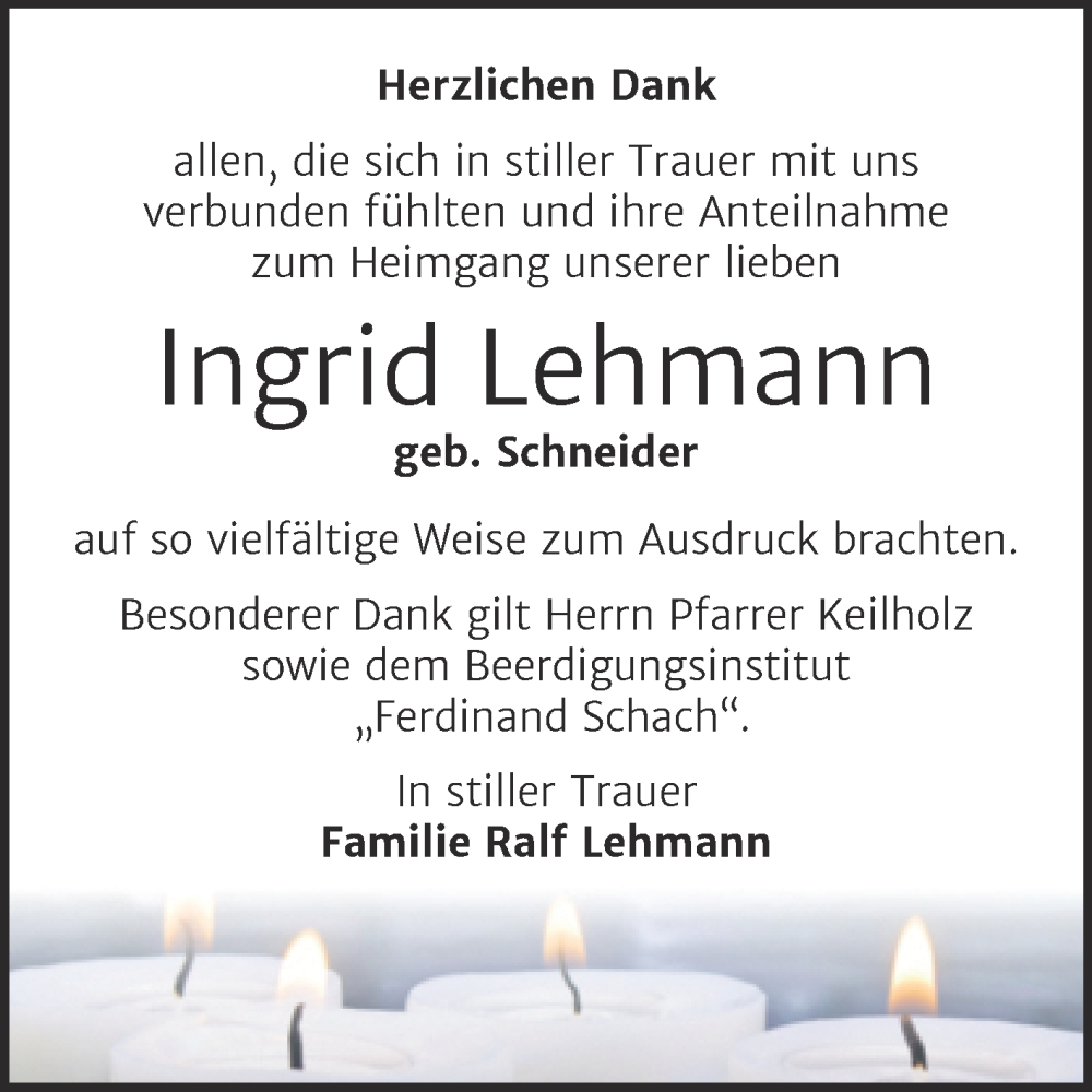  Traueranzeige für Ingrid Lehmann vom 24.12.2022 aus Trauerkombi Wittenberg