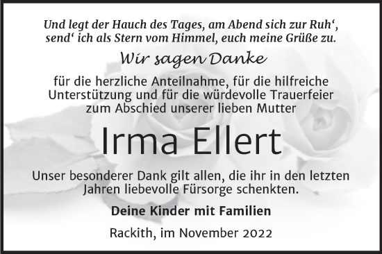 Traueranzeige von Irma Ellert von Trauerkombi Wittenberg