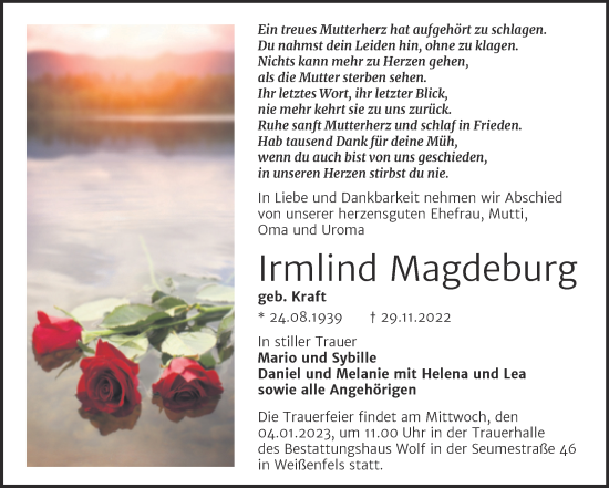 Traueranzeige von Irmlind Magdeburg von Trauerkombi Weißenfels
