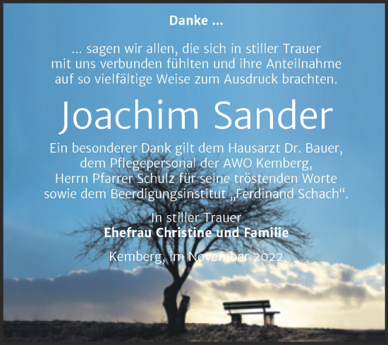 Traueranzeige von Joachim Sander von Trauerkombi Wittenberg