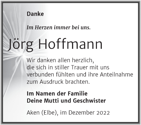 Traueranzeige von Jörg Hoffmann von Trauerkombi Köthen