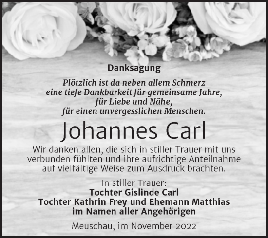 Traueranzeige von Johannes Carl von Trauerkombi Merseburg