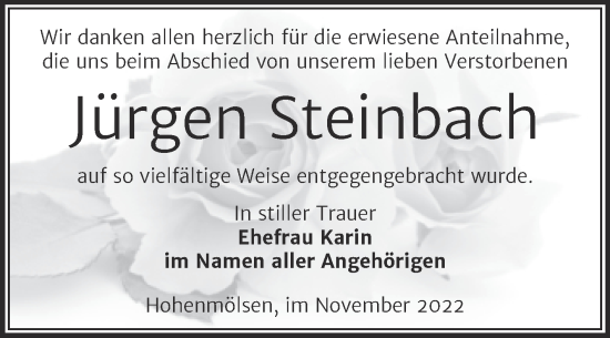 Traueranzeige von Jürgen Steinbach von Trauerkombi Zeitz