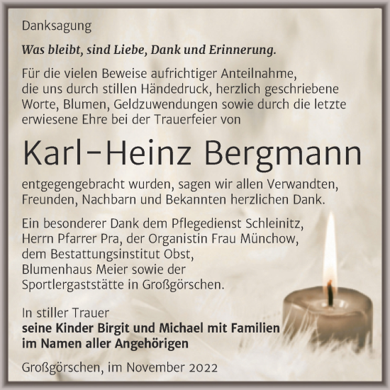 Traueranzeige von Karl-Heinz Bergmann von Trauerkombi Weißenfels