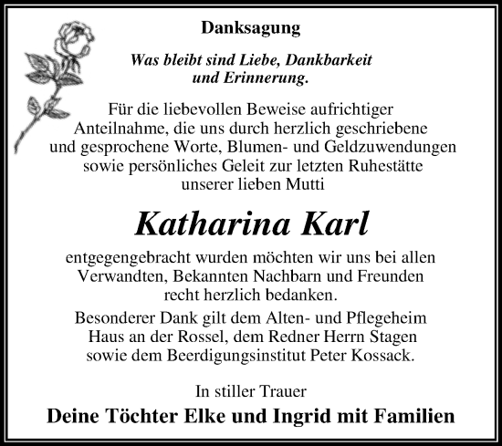 Traueranzeige von Katharina Karl von Trauerkombi Wittenberg