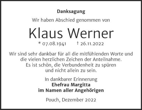 Traueranzeige von Klaus Werner von Trauerkombi Bitterfeld