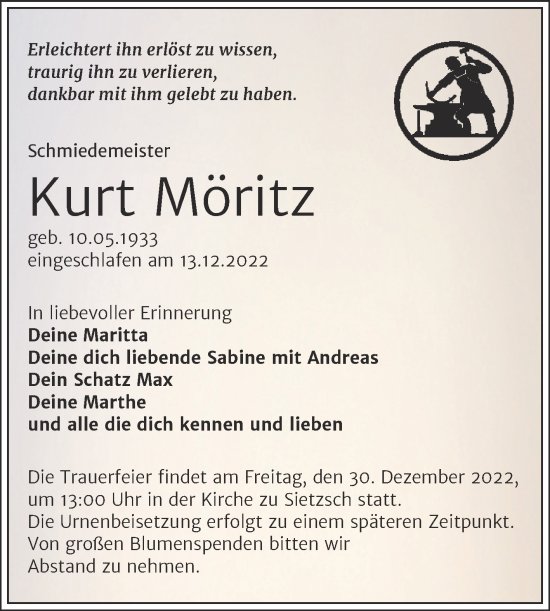 Traueranzeige von Kurt Möritz von Mitteldeutsche Zeitung Halle/Saalkreis