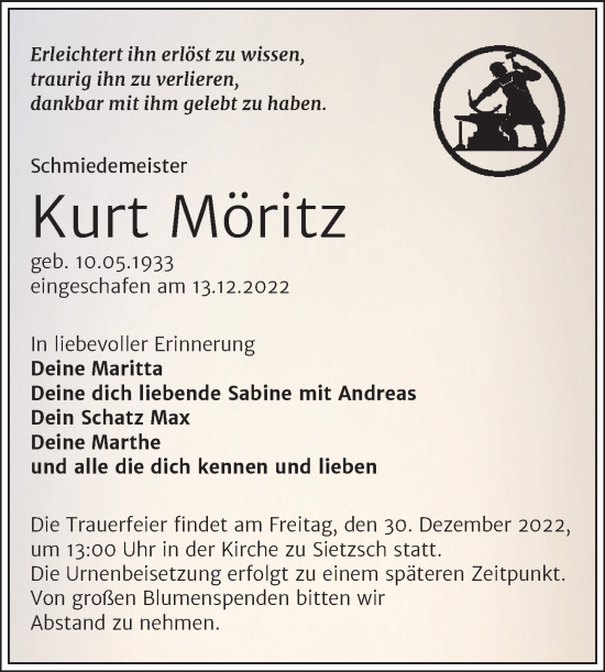 Traueranzeige von Kurt Möritz von Mitteldeutsche Zeitung Halle/Saalkreis