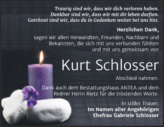 Traueranzeige von Kurt Schlosser von Trauerkombi Dessau