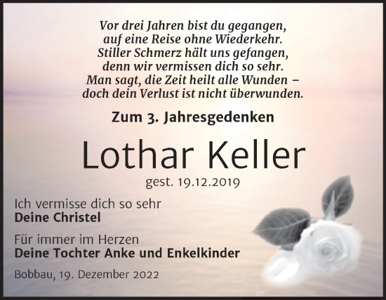 Traueranzeige von Lothar Keller von Trauerkombi Bitterfeld