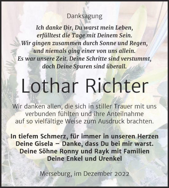 Traueranzeige von Lothar Richter von Trauerkombi Merseburg