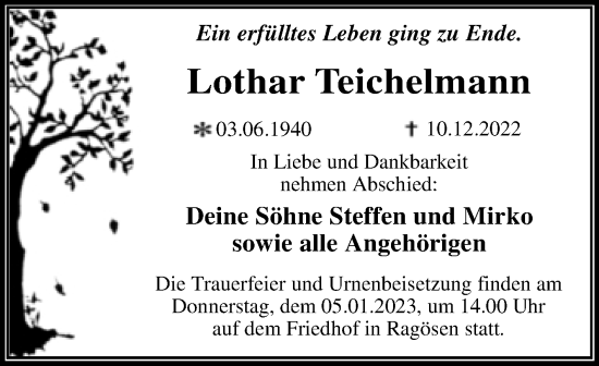 Traueranzeige von Lothar Teichelmann von Trauerkombi Dessau