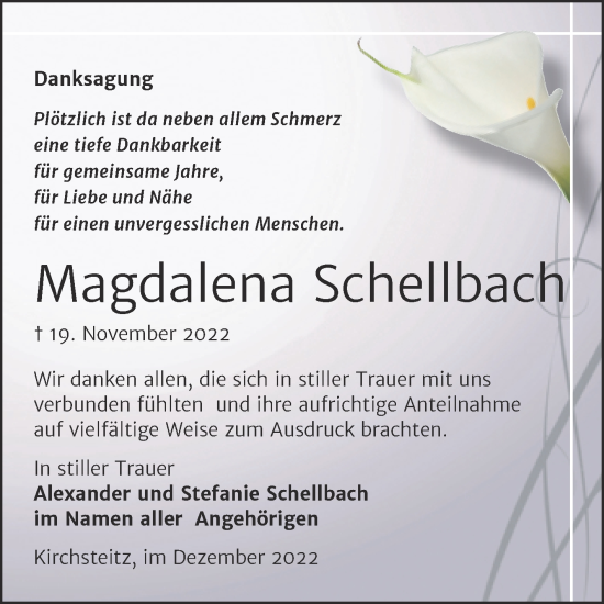 Traueranzeige von Magdalena Schellbach von Trauerkombi Zeitz