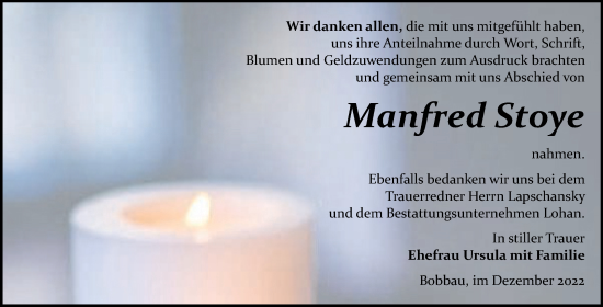 Traueranzeige von Manfred Stoye von Trauerkombi Bitterfeld