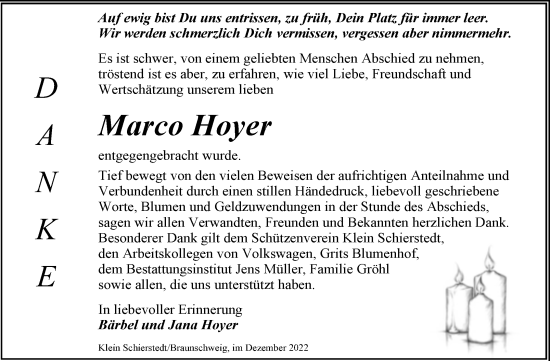 Traueranzeige von Marco Hoyer von Trauerkombi Aschersleben