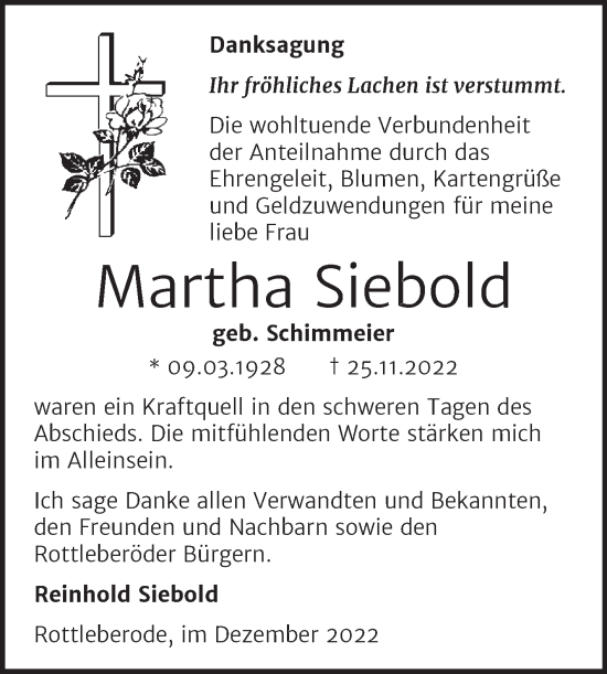 Traueranzeige von Martha Siebold von Mitteldeutsche Zeitung Sangerhausen