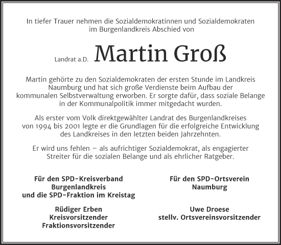Traueranzeige von Martin Groß von Naumburger Tageblatt