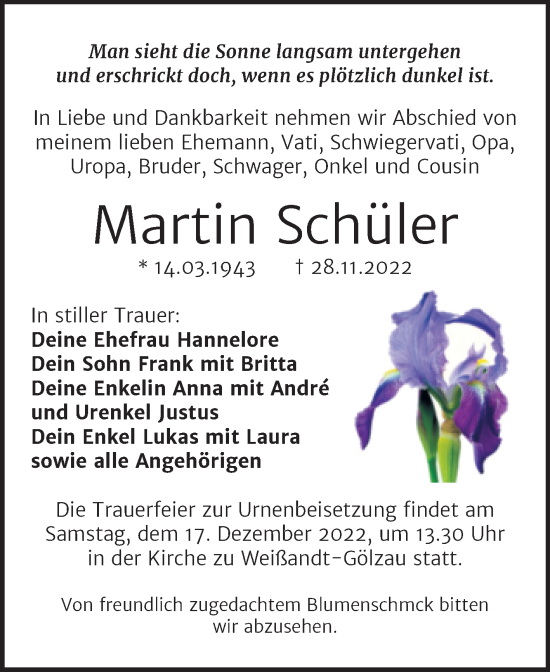 Traueranzeige von Martin Schüler von Trauerkombi Köthen