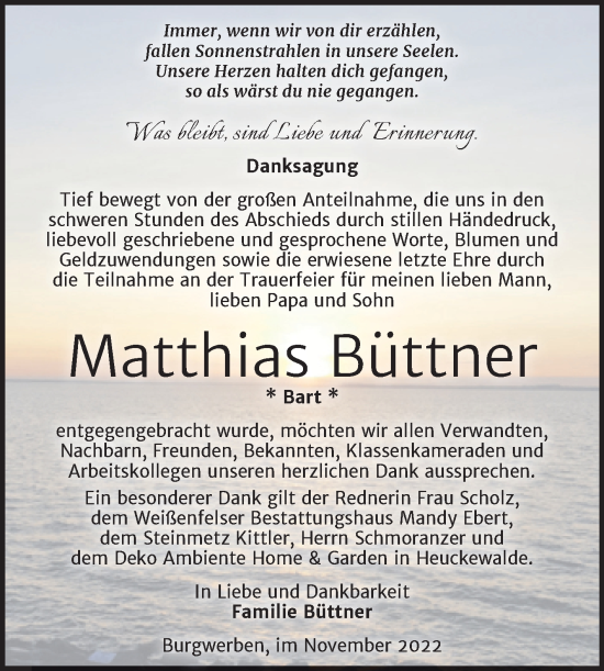 Traueranzeige von Matthias Büttner von Trauerkombi Weißenfels