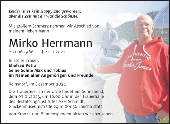 Traueranzeige von Mirko Herrman von Wochenspiegel Naumburg/Nebra