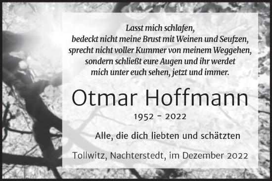 Traueranzeige von Otmar Hoffmann von Trauerkombi Merseburg