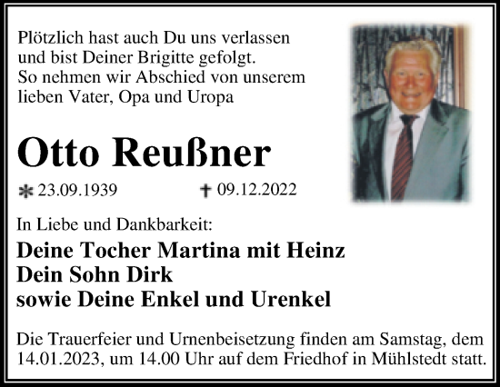 Traueranzeige von Otto Reußner von Trauerkombi Dessau